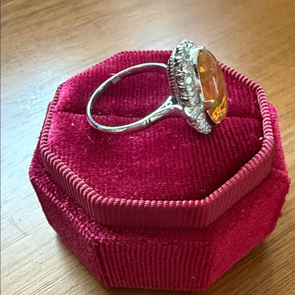 Fire Opal Halo Cocktail Ring. Platinum, size 7 - Picture 5 of 7